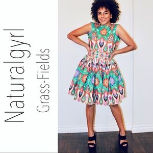 African Print Sage Midi Dress